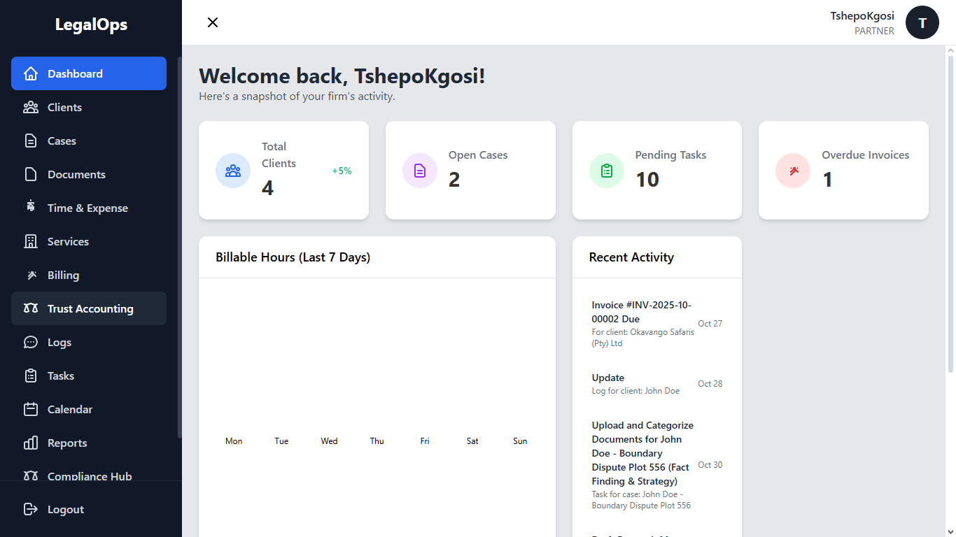 LegalOps Dashboard Preview